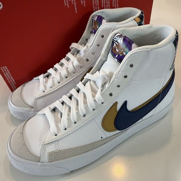 Nike Shoes - SZ 5Y / 6.5 Women Nike Blazer Mid '77 SE GS White Blue Void Gold Grey DD1847-102